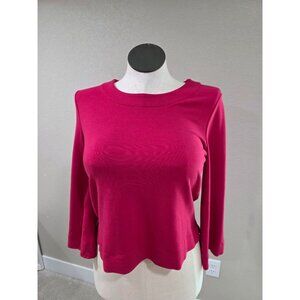 Ann Taylor Womens M Magenta Long Sleeve Top W/ Back Zipper Closure